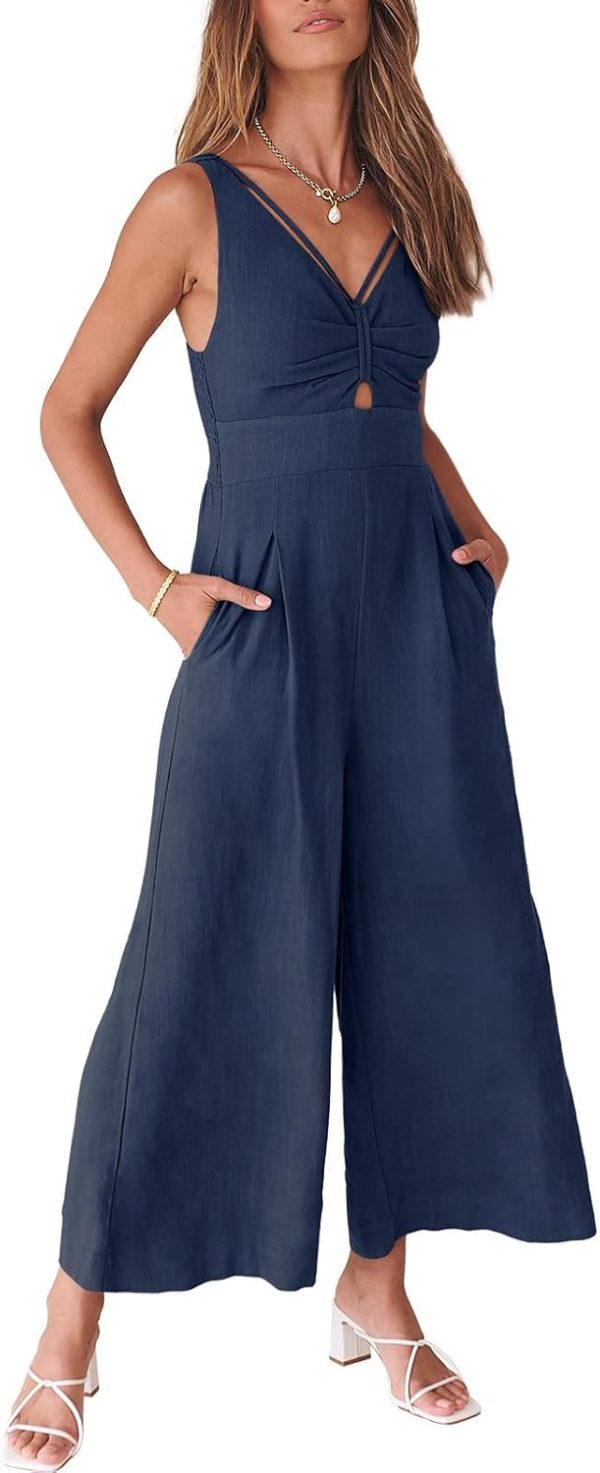 ANRABESS Women's Jumpsuits Summer Wide Leg Sleeveless V Neck Casual Dressy Linen Pants Rompers 2025 Vacation Beach Outfits - Image 37