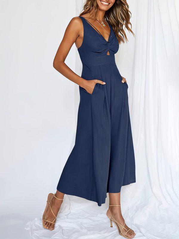ANRABESS Women's Jumpsuits Summer Wide Leg Sleeveless V Neck Casual Dressy Linen Pants Rompers 2025 Vacation Beach Outfits - Image 40