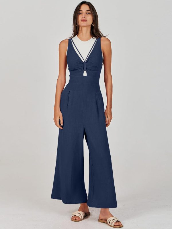 ANRABESS Women's Jumpsuits Summer Wide Leg Sleeveless V Neck Casual Dressy Linen Pants Rompers 2025 Vacation Beach Outfits - Image 41