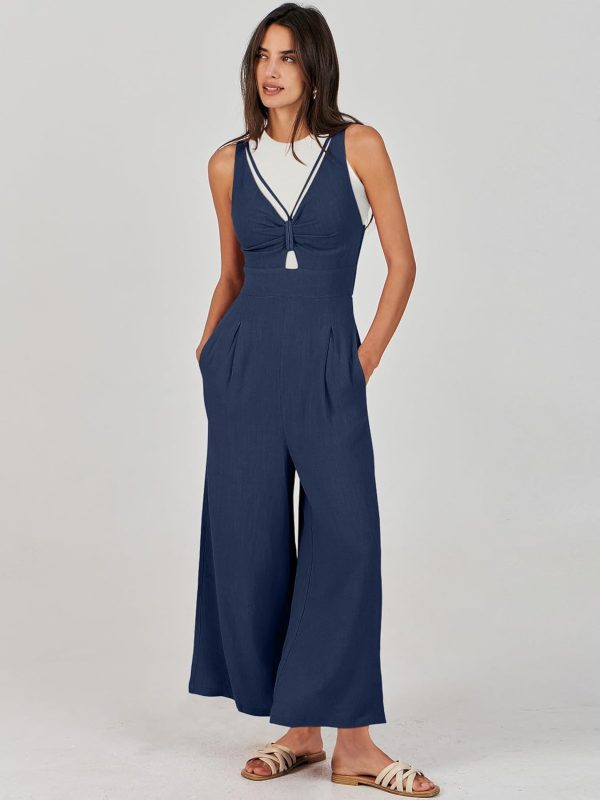 ANRABESS Women's Jumpsuits Summer Wide Leg Sleeveless V Neck Casual Dressy Linen Pants Rompers 2025 Vacation Beach Outfits - Image 43