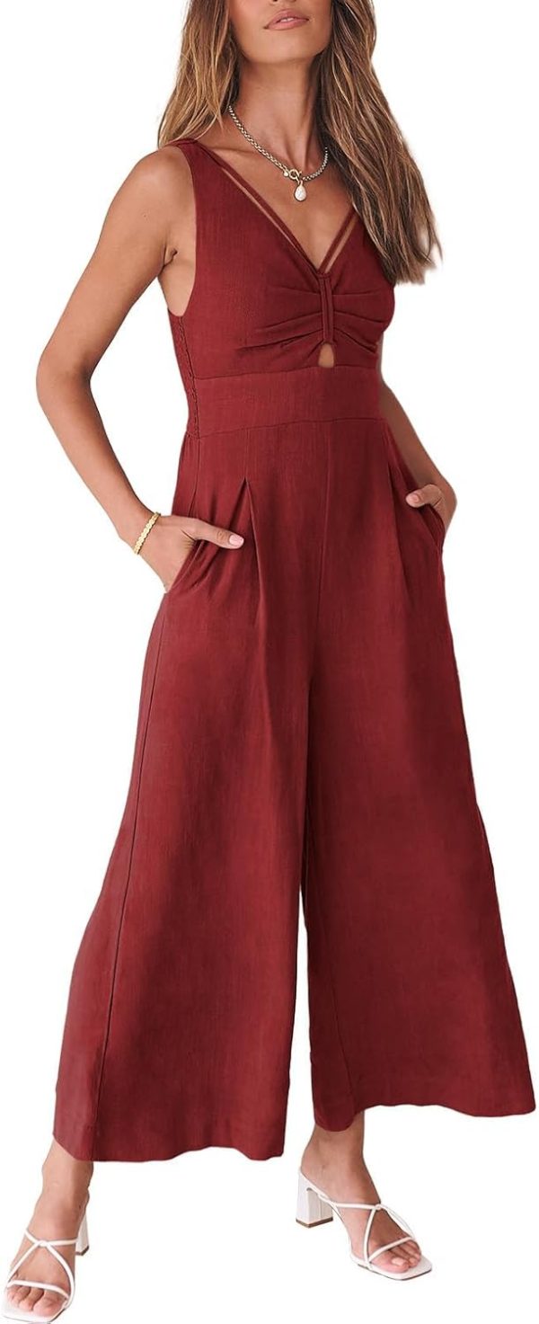 ANRABESS Women's Jumpsuits Summer Wide Leg Sleeveless V Neck Casual Dressy Linen Pants Rompers 2025 Vacation Beach Outfits - Image 46