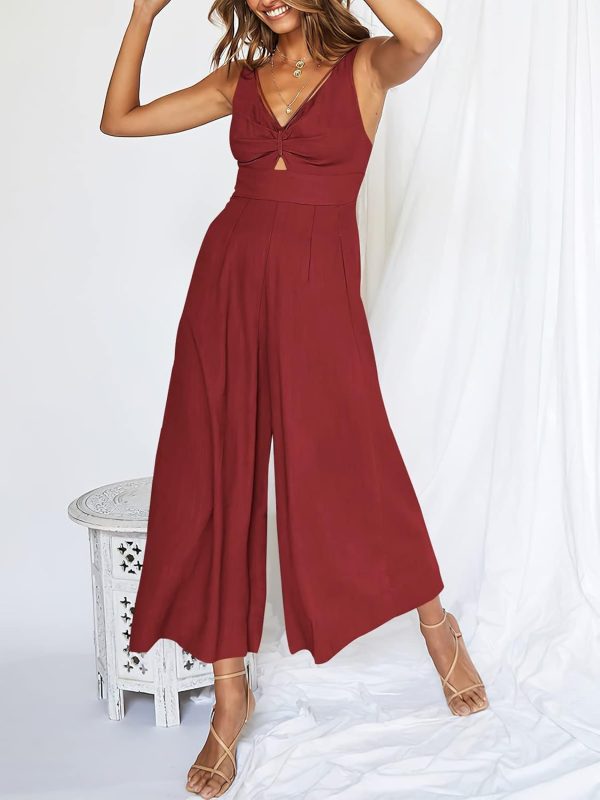 ANRABESS Women's Jumpsuits Summer Wide Leg Sleeveless V Neck Casual Dressy Linen Pants Rompers 2025 Vacation Beach Outfits - Image 47