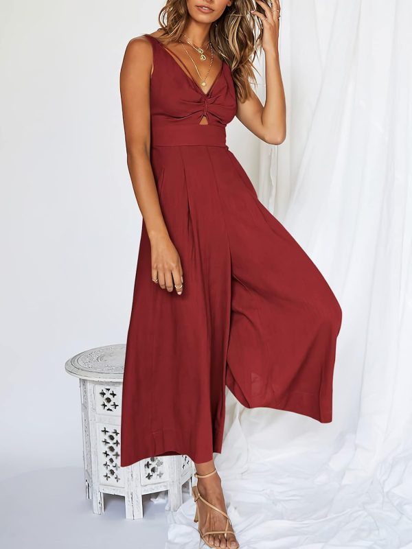 ANRABESS Women's Jumpsuits Summer Wide Leg Sleeveless V Neck Casual Dressy Linen Pants Rompers 2025 Vacation Beach Outfits - Image 48