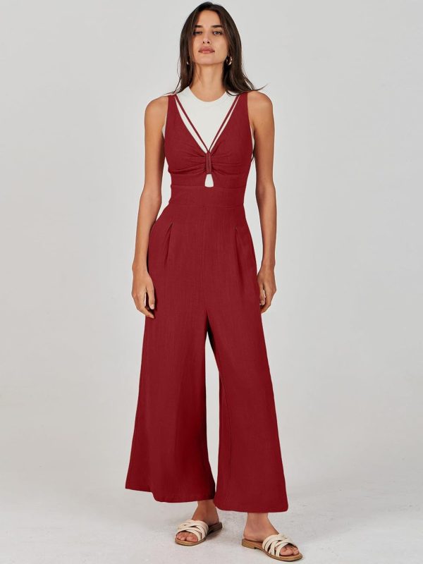 ANRABESS Women's Jumpsuits Summer Wide Leg Sleeveless V Neck Casual Dressy Linen Pants Rompers 2025 Vacation Beach Outfits - Image 50