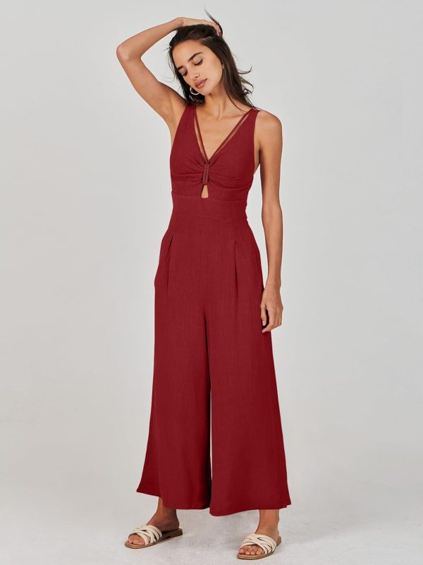 ANRABESS Women's Jumpsuits Summer Wide Leg Sleeveless V Neck Casual Dressy Linen Pants Rompers 2025 Vacation Beach Outfits - Image 53