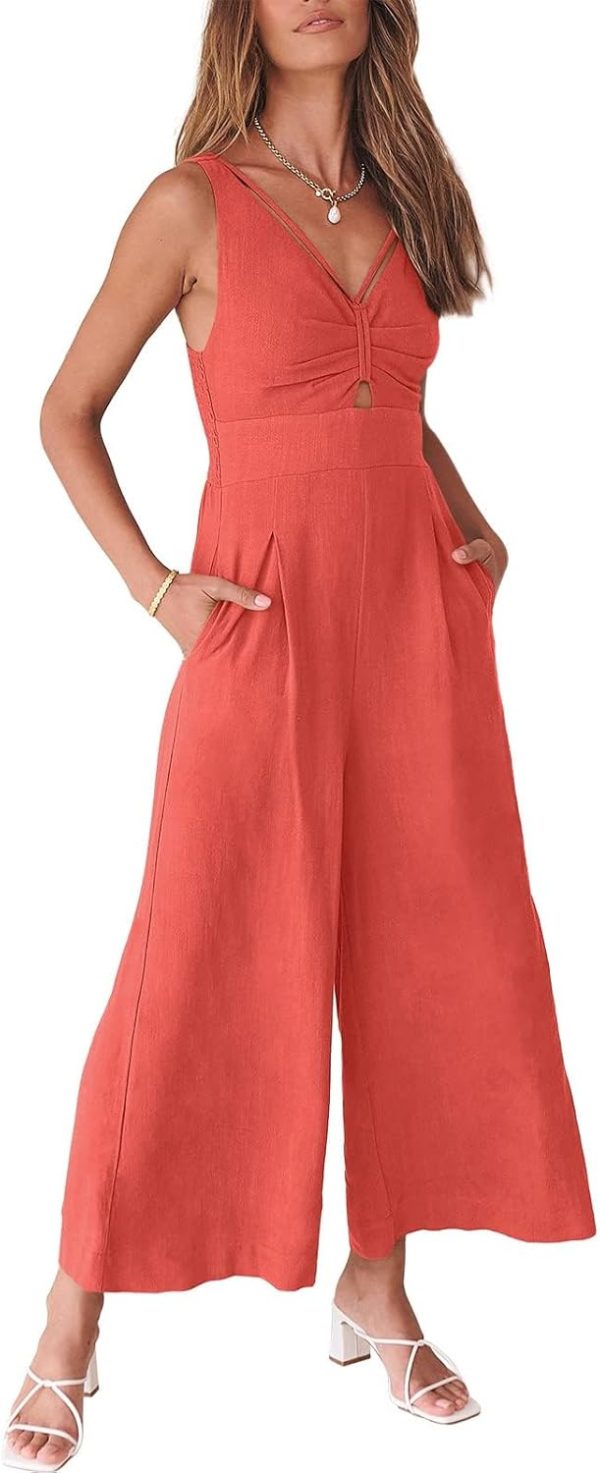 ANRABESS Women's Jumpsuits Summer Wide Leg Sleeveless V Neck Casual Dressy Linen Pants Rompers 2025 Vacation Beach Outfits - Image 55
