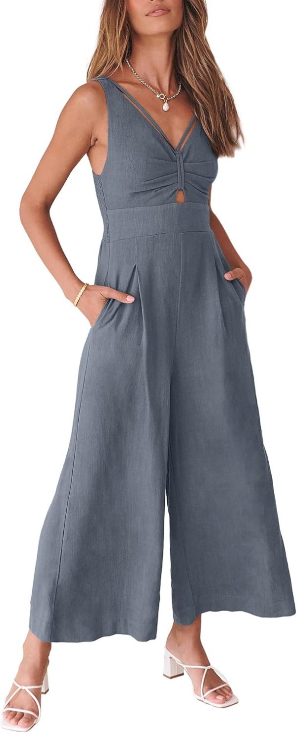 ANRABESS Women's Jumpsuits Summer Wide Leg Sleeveless V Neck Casual Dressy Linen Pants Rompers 2025 Vacation Beach Outfits - Image 63