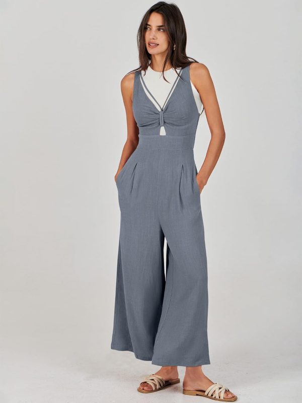 ANRABESS Women's Jumpsuits Summer Wide Leg Sleeveless V Neck Casual Dressy Linen Pants Rompers 2025 Vacation Beach Outfits - Image 69