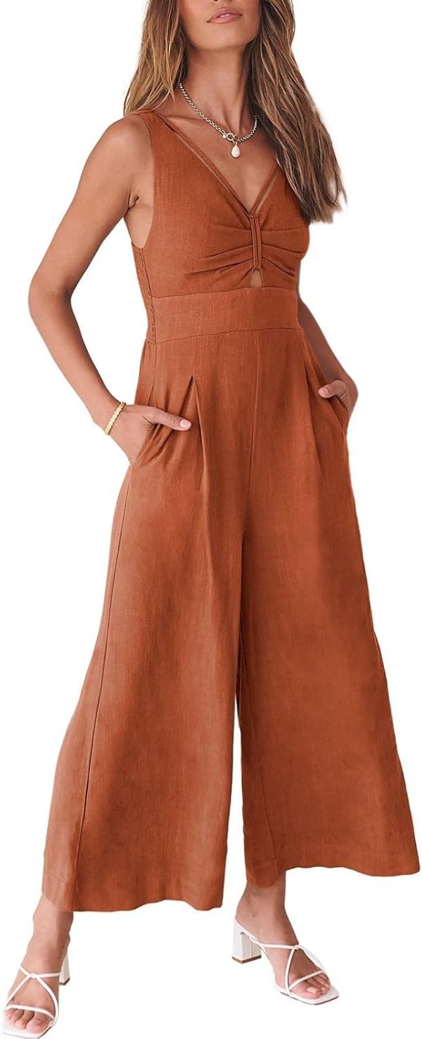 ANRABESS Women's Jumpsuits Summer Wide Leg Sleeveless V Neck Casual Dressy Linen Pants Rompers 2025 Vacation Beach Outfits - Image 81