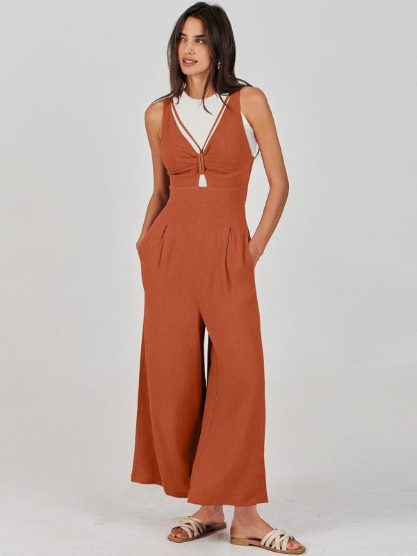 ANRABESS Women's Jumpsuits Summer Wide Leg Sleeveless V Neck Casual Dressy Linen Pants Rompers 2025 Vacation Beach Outfits - Image 87