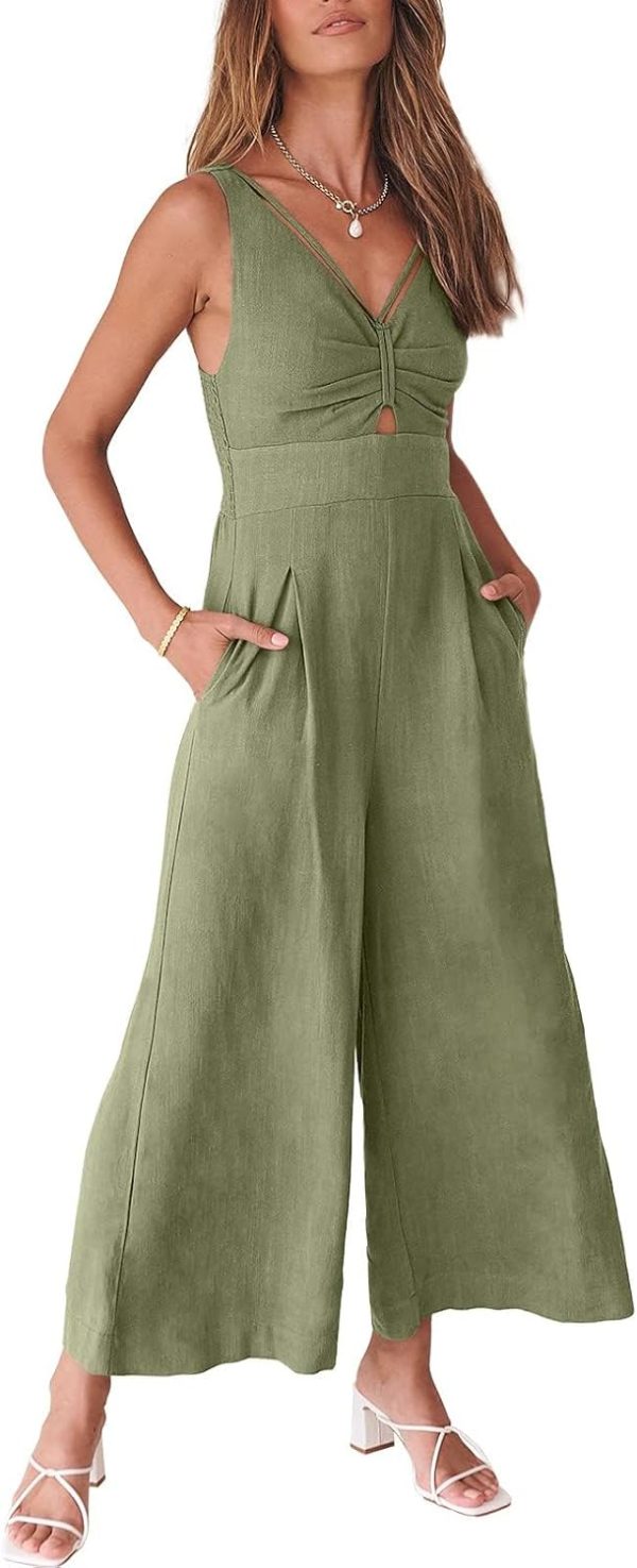 ANRABESS Women's Jumpsuits Summer Wide Leg Sleeveless V Neck Casual Dressy Linen Pants Rompers 2025 Vacation Beach Outfits - Image 90
