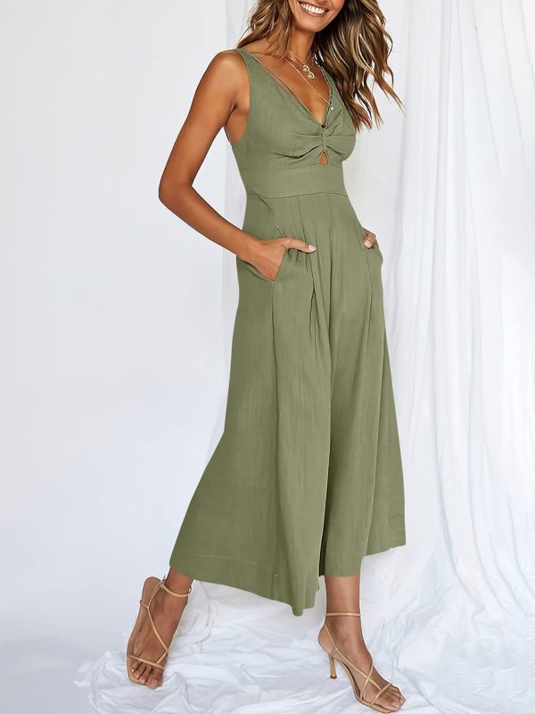 ANRABESS Women's Jumpsuits Summer Wide Leg Sleeveless V Neck Casual Dressy Linen Pants Rompers 2025 Vacation Beach Outfits - Image 92