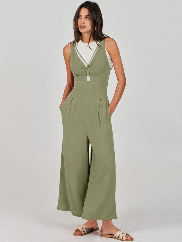 ANRABESS Women's Jumpsuits Summer Wide Leg Sleeveless V Neck Casual Dressy Linen Pants Rompers 2025 Vacation Beach Outfits - Image 96