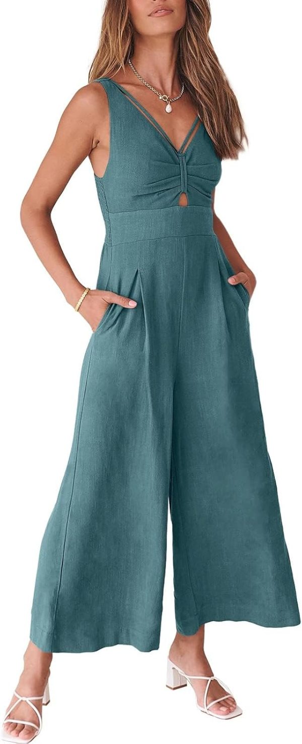 ANRABESS Women's Jumpsuits Summer Wide Leg Sleeveless V Neck Casual Dressy Linen Pants Rompers 2025 Vacation Beach Outfits - Image 99