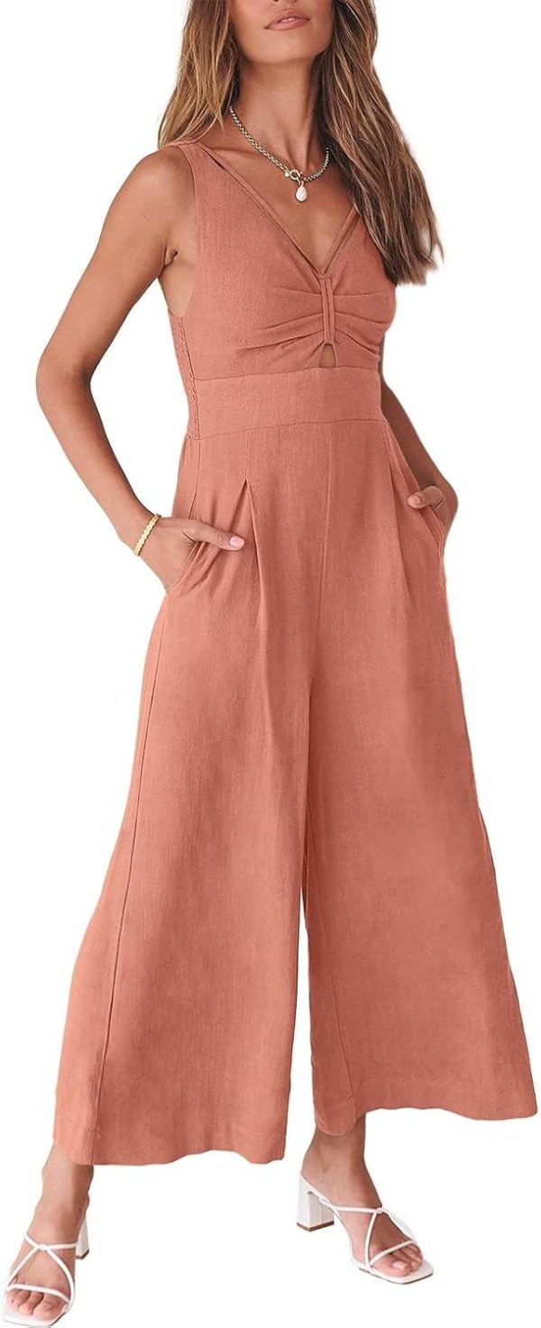 ANRABESS Women's Jumpsuits Summer Wide Leg Sleeveless V Neck Casual Dressy Linen Pants Rompers 2025 Vacation Beach Outfits - Image 108