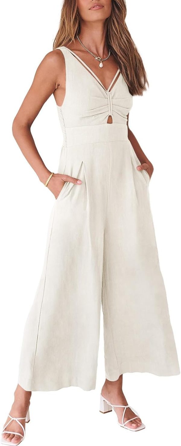 ANRABESS Women's Jumpsuits Summer Wide Leg Sleeveless V Neck Casual Dressy Linen Pants Rompers 2025 Vacation Beach Outfits - Image 117