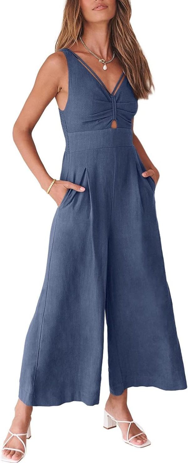 ANRABESS Women's Jumpsuits Summer Wide Leg Sleeveless V Neck Casual Dressy Linen Pants Rompers 2025 Vacation Beach Outfits - Image 126