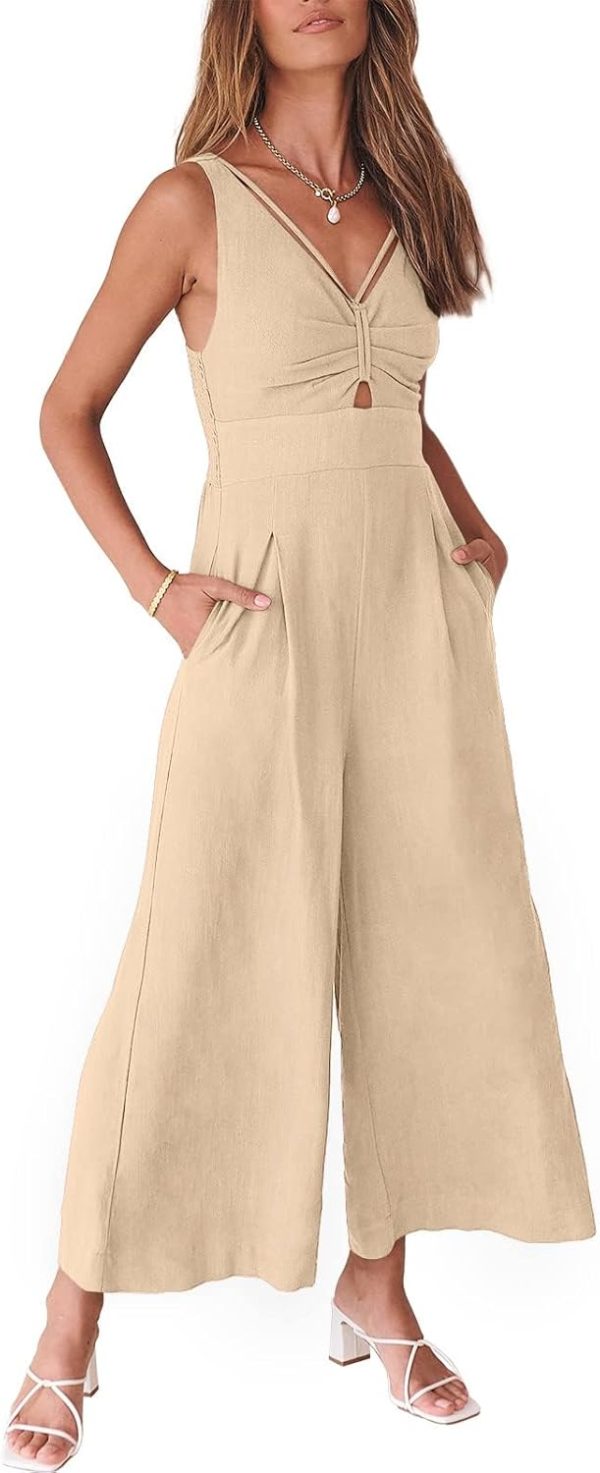 ANRABESS Women's Jumpsuits Summer Wide Leg Sleeveless V Neck Casual Dressy Linen Pants Rompers 2025 Vacation Beach Outfits - Image 135