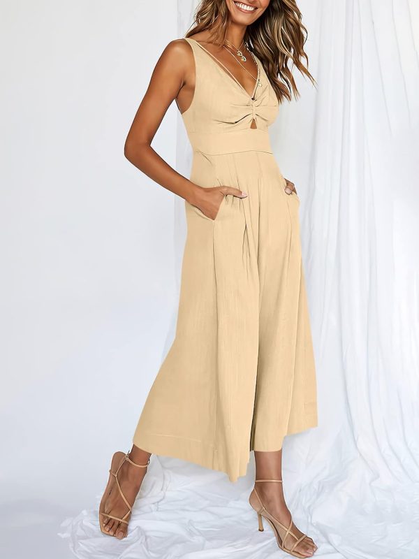ANRABESS Women's Jumpsuits Summer Wide Leg Sleeveless V Neck Casual Dressy Linen Pants Rompers 2025 Vacation Beach Outfits - Image 138