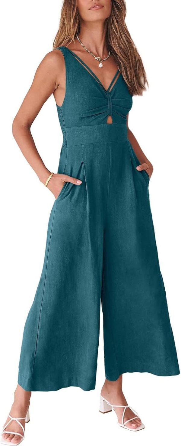 ANRABESS Women's Jumpsuits Summer Wide Leg Sleeveless V Neck Casual Dressy Linen Pants Rompers 2025 Vacation Beach Outfits - Image 144