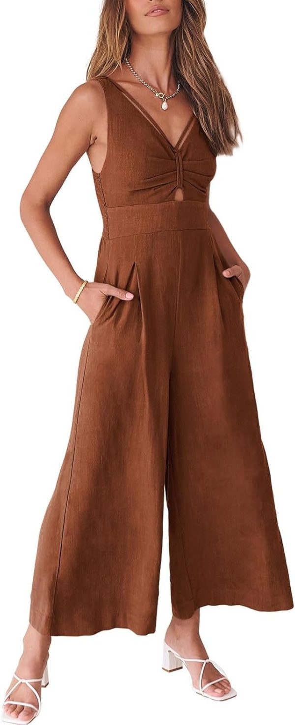 ANRABESS Women's Jumpsuits Summer Wide Leg Sleeveless V Neck Casual Dressy Linen Pants Rompers 2025 Vacation Beach Outfits - Image 153