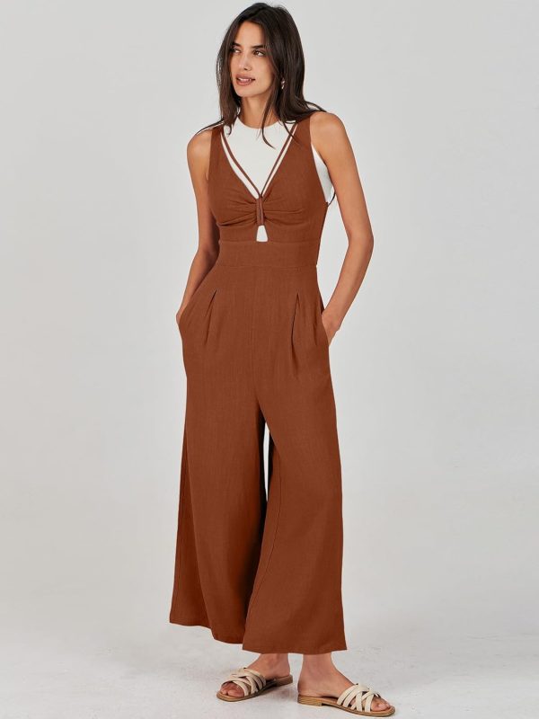 ANRABESS Women's Jumpsuits Summer Wide Leg Sleeveless V Neck Casual Dressy Linen Pants Rompers 2025 Vacation Beach Outfits - Image 159