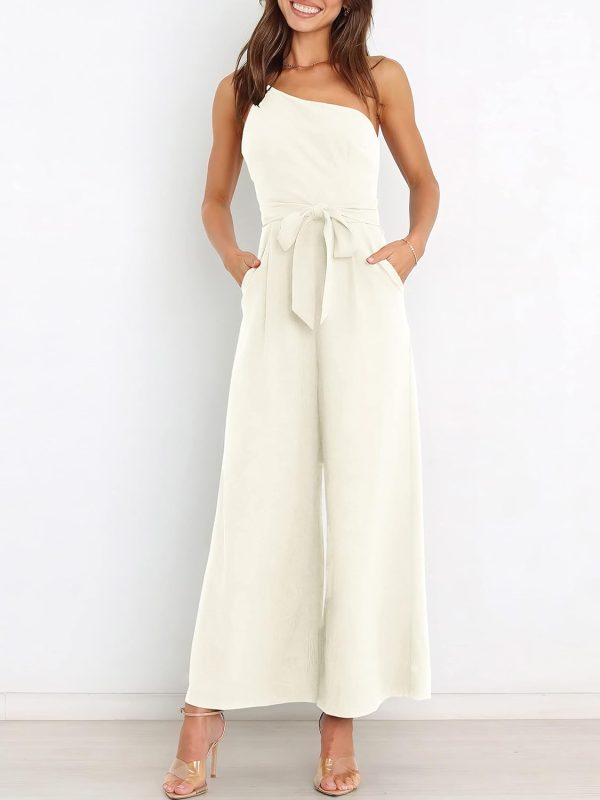 ANRABESS Women Summer Dressy Jumpsuits One Shoulder Sleeveless Casual Wide Leg Pants Romper Jumper 2025 Trendy Outfits - Image 5
